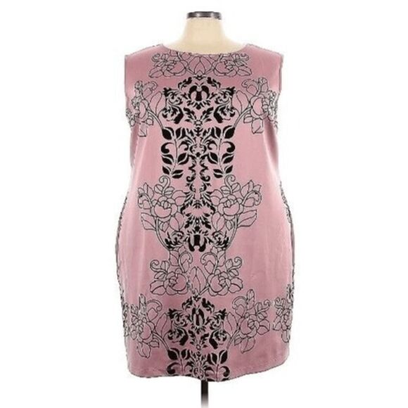 Mauve Pink Floral Print Sleeveless Dress Party Cocktail Plus Size - Picture 1 of 4